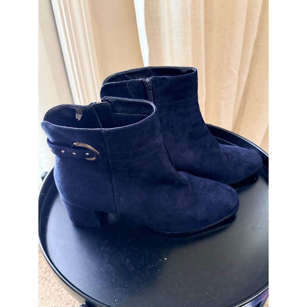 Blue faux suede booties block heel 9.5 - Picture 3 of 7